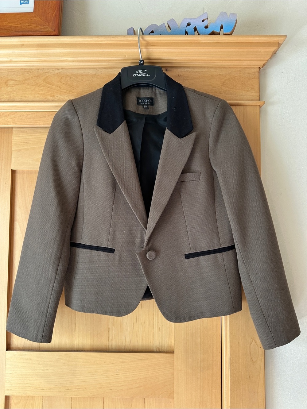 Topshop Taupe Blazer with Black Collar and Trim